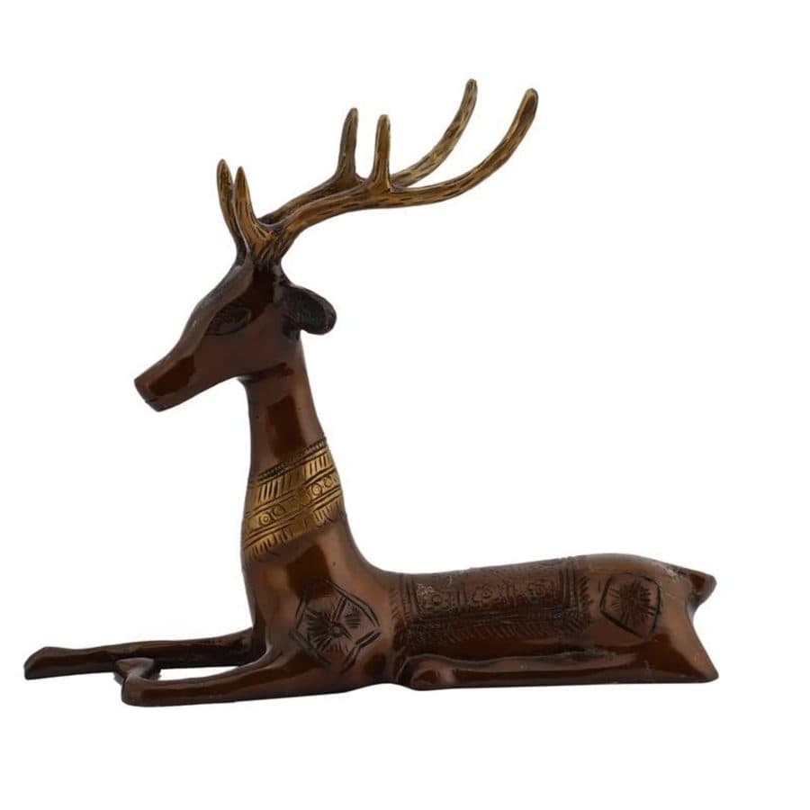 Brass Deer Sitting Statue
