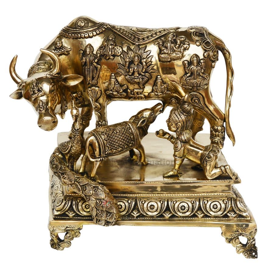 Religious Cow and Calf Brass Statue â