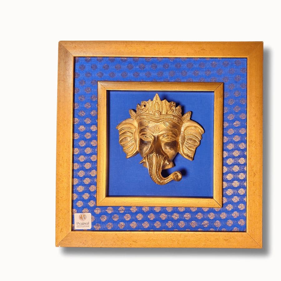 Lord Ganesha Brass Statue Wall Hanging Frame â 14x14 Inch | Handcrafted Brass Idol on Wooden Frame