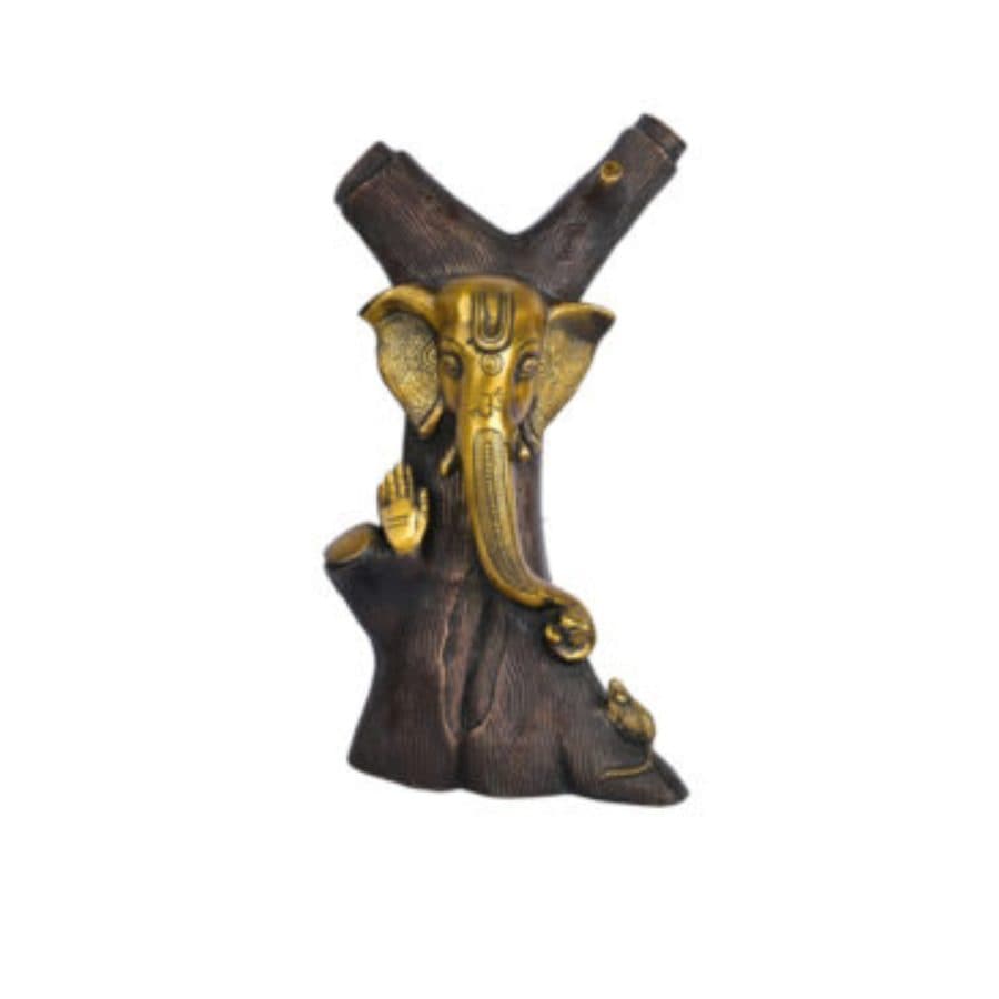 Brass Ganesha made in tree Shape .. brass antique statue