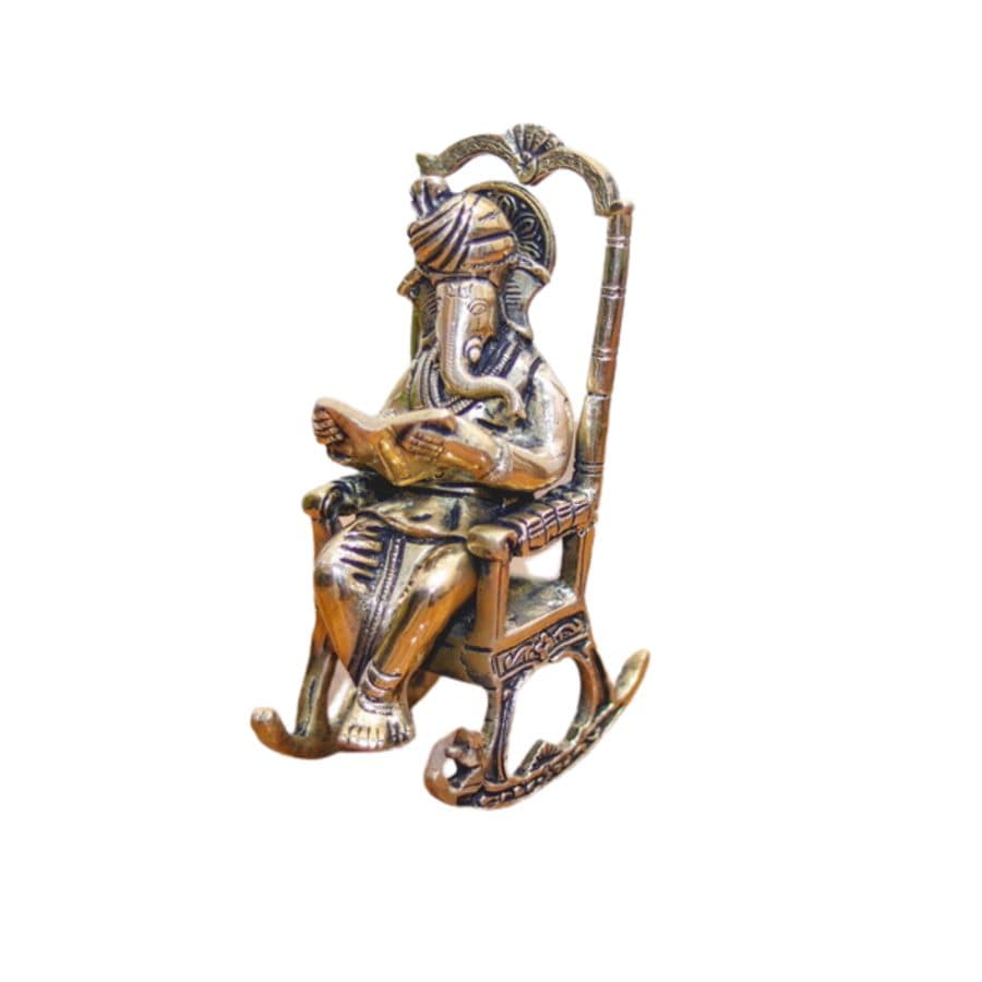 Brass Ganesha On Rocking Chair Statue