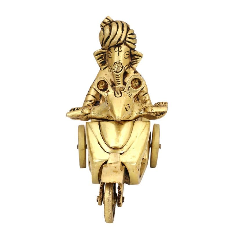 Brass Ganesh Ji Statue on Scooter