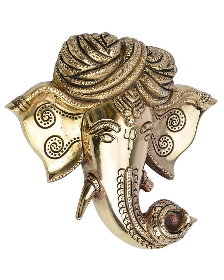 Ganesha Head Decorative Lord Ganesha Face Wall Hanging Brass Statue