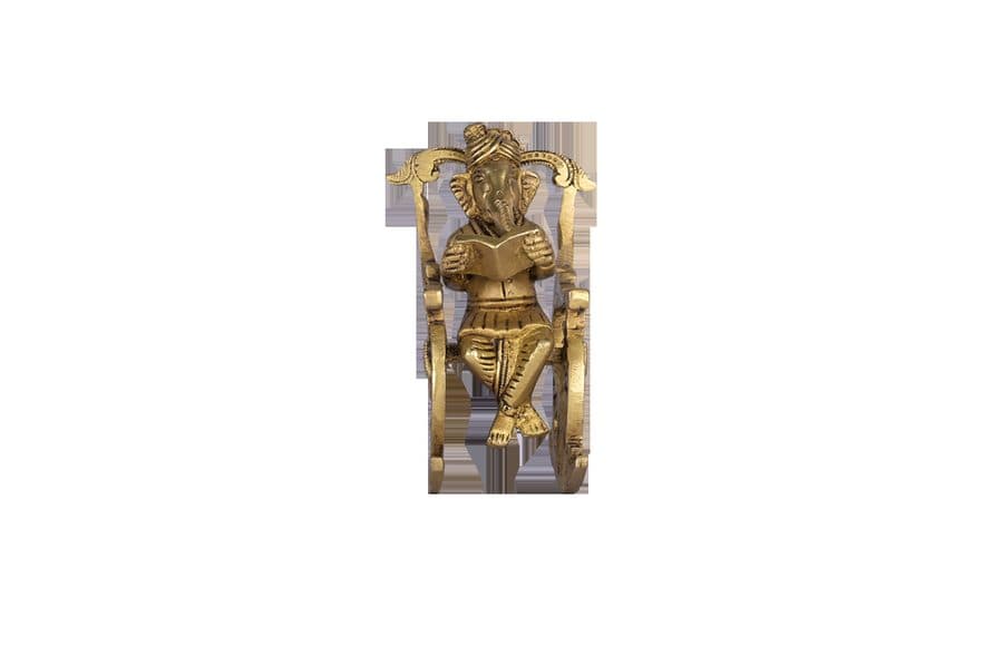 Lord Ganesha Reading Ramayana Statue Hindu God Sitting on Chair