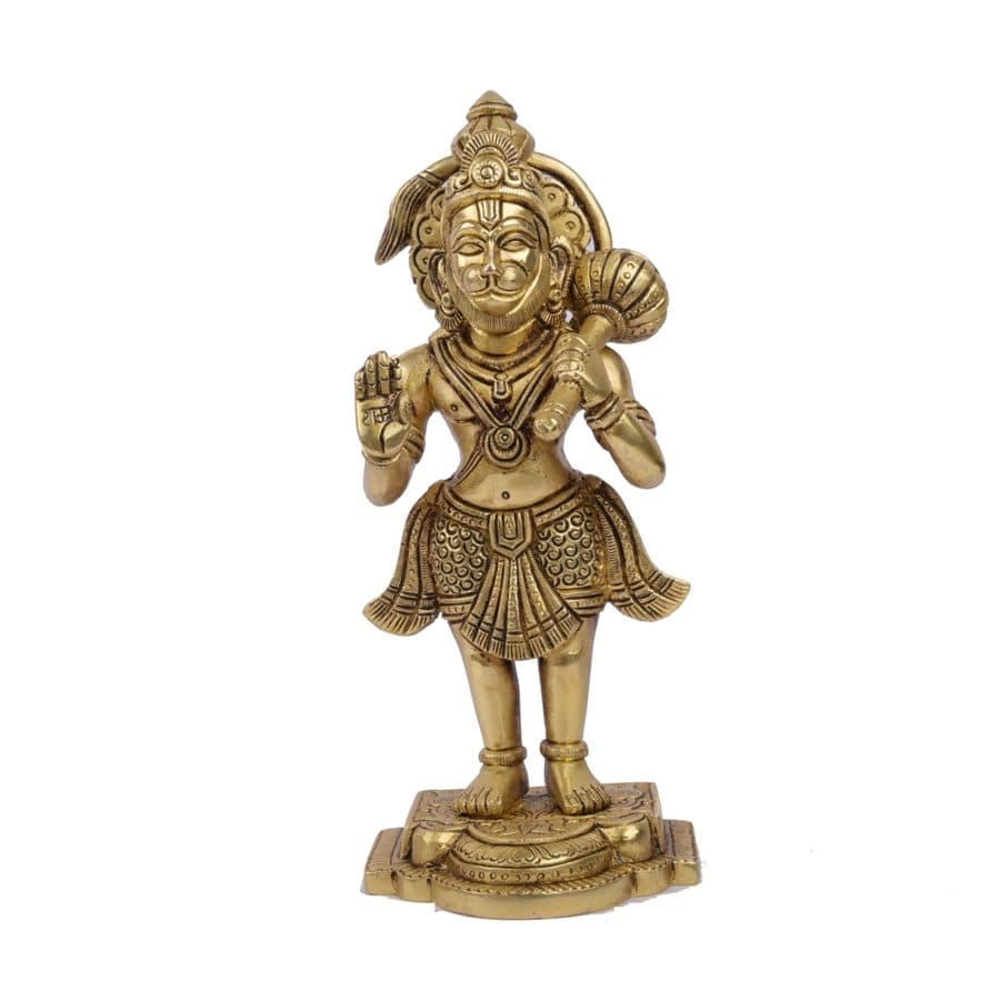 Brass lord Hanumana with temple stand holding Gadda