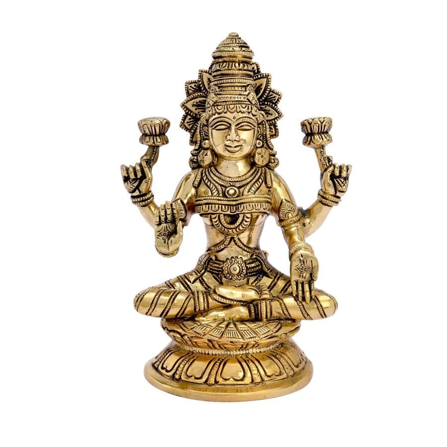 Lakshmi Idol Brass Sculpture Hindu Goddess Lakshmi