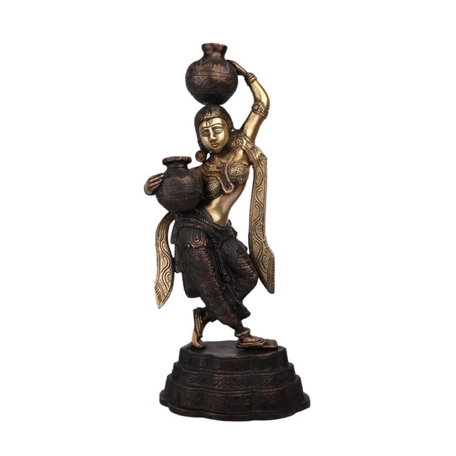 Brass Metal Panihari Woman Pot Matka Lady Statue
