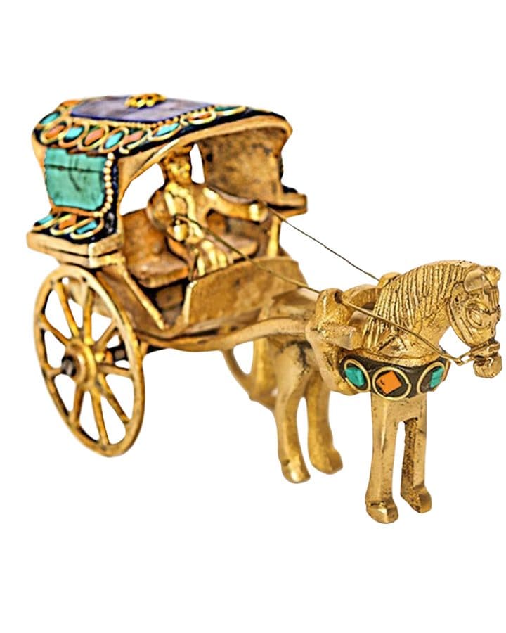 Brass Horse Cart Showpiece with Multicolour Stone Work