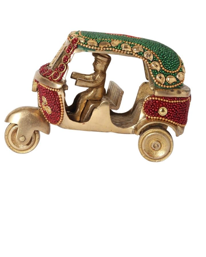 Brass Auto Rickshaw with Inlay Work and Wooden Detailing