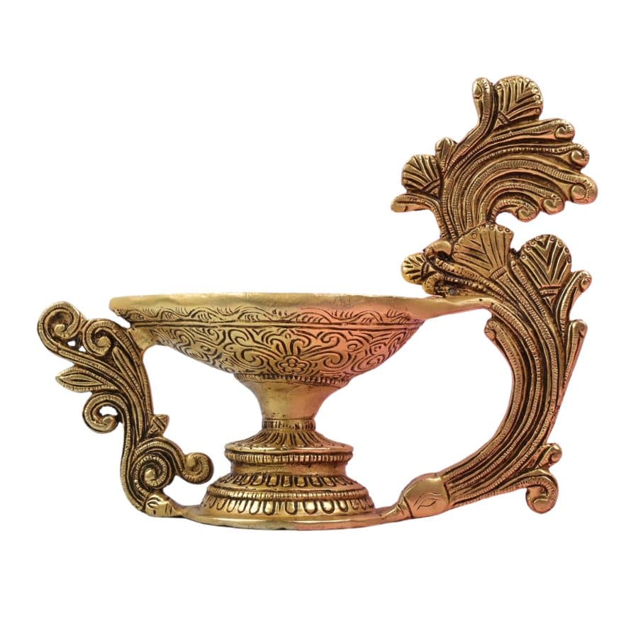 BRASS DIYA WITH BIG HANDAL FOR POOJA AND ARTI