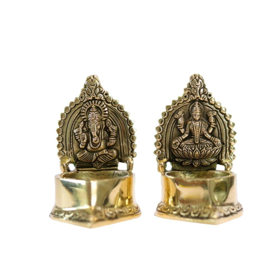 Brass Laxmi Ganesh Diya Statue