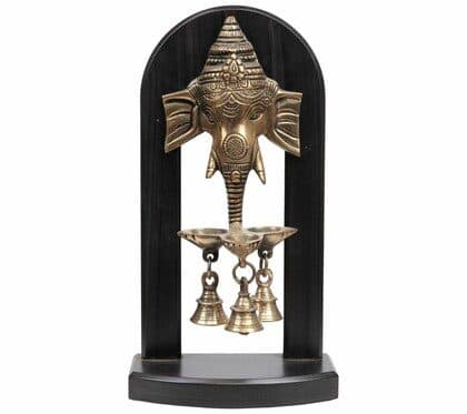 Brass Lord Ganesha On Stand With Lamps And Bells
