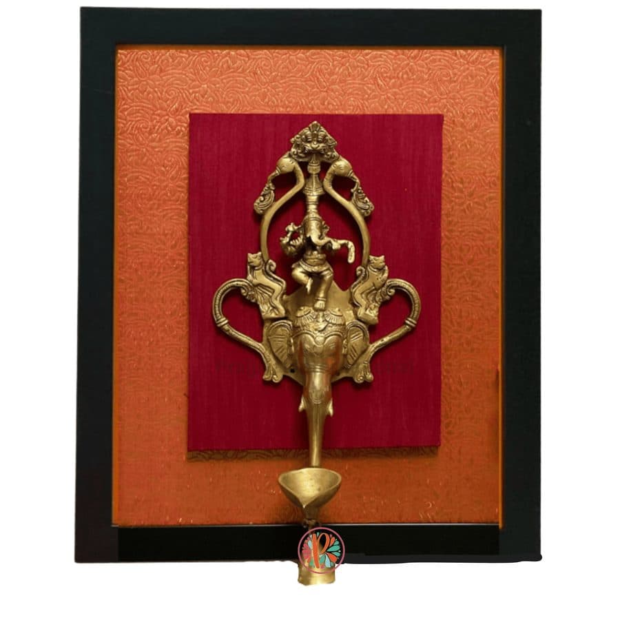 Brass Ganesh with Diya | Framed Wall Hanging DÃ©cor | 20 x 17 Inches