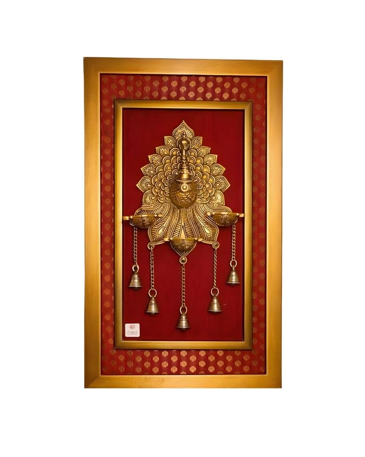 Brass Peacock Diya Holder Wall Hanging Frame â 26x18 Inch | Handcrafted Brass & Wooden DÃ©cor