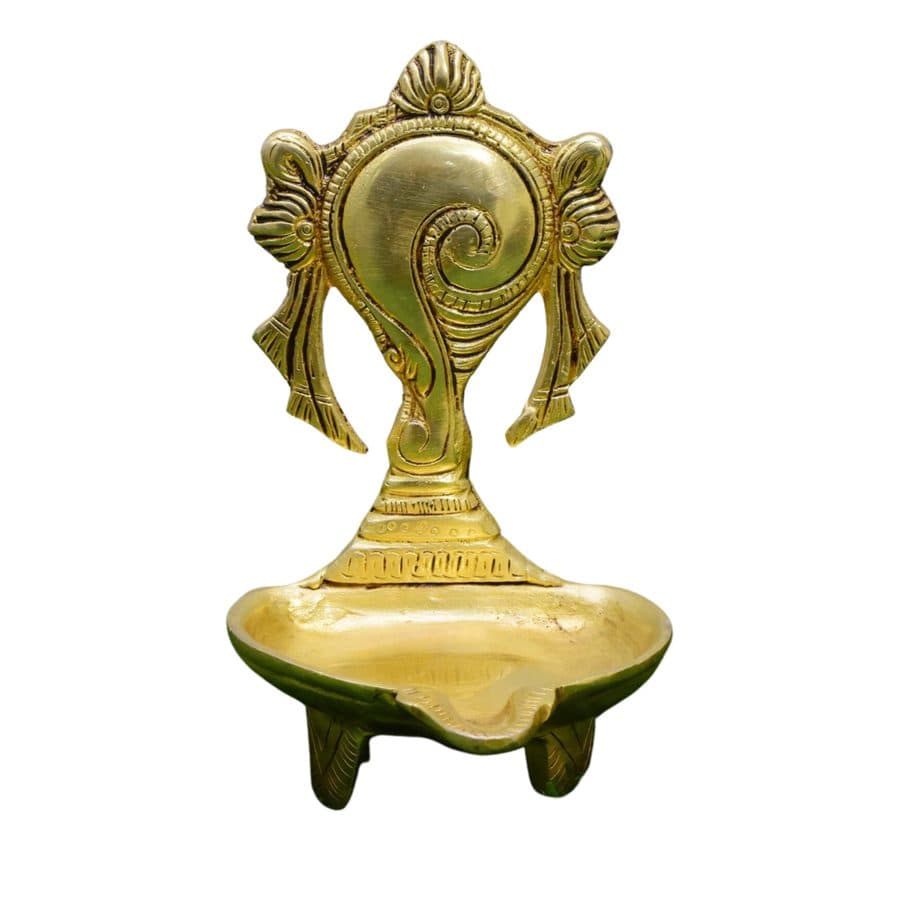 Shanku Chakra Bronze Lamp in Brass - Set of Two