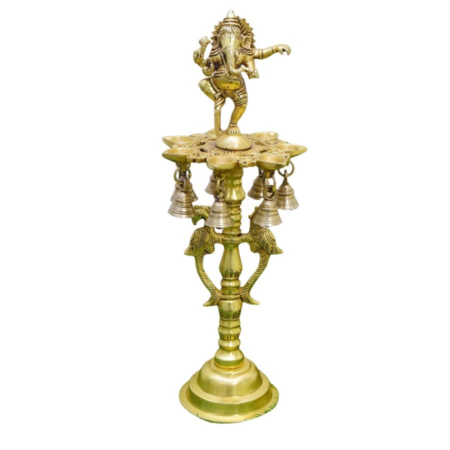 Brass lampâ¦with Ganesh and peacock