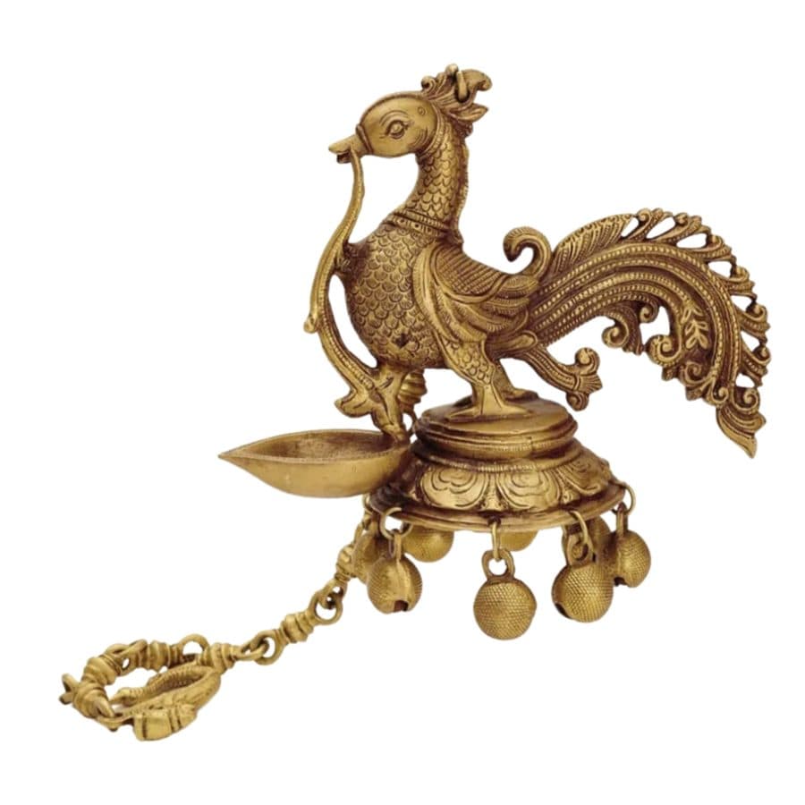 Peacock Ghungroo Hanging Brass Lamp
