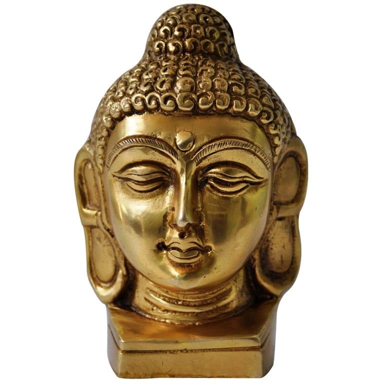 Lord Buddha Head in brass metal with yellow antique finish