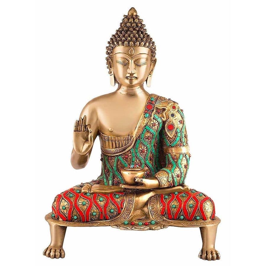 Sitting Buddha big size antique look in metal brass