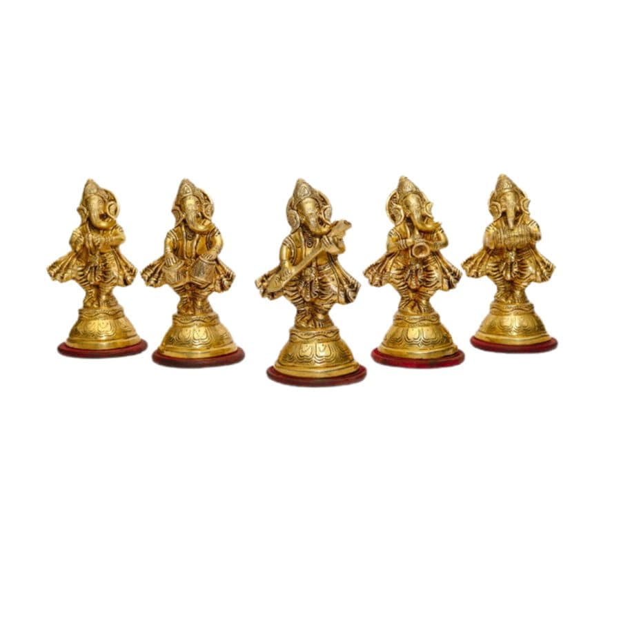 Brass Home Accent with Lord Ganesha Musicians Design (Set of 5)