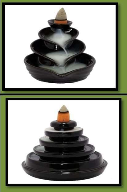 New Ceramic / Resin Round Pyramid Black Back Flow Smoke Fountain With Cones