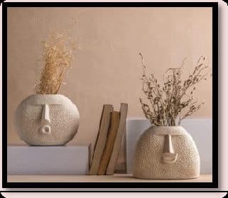 Ceramic Face Vase Set of Beige x