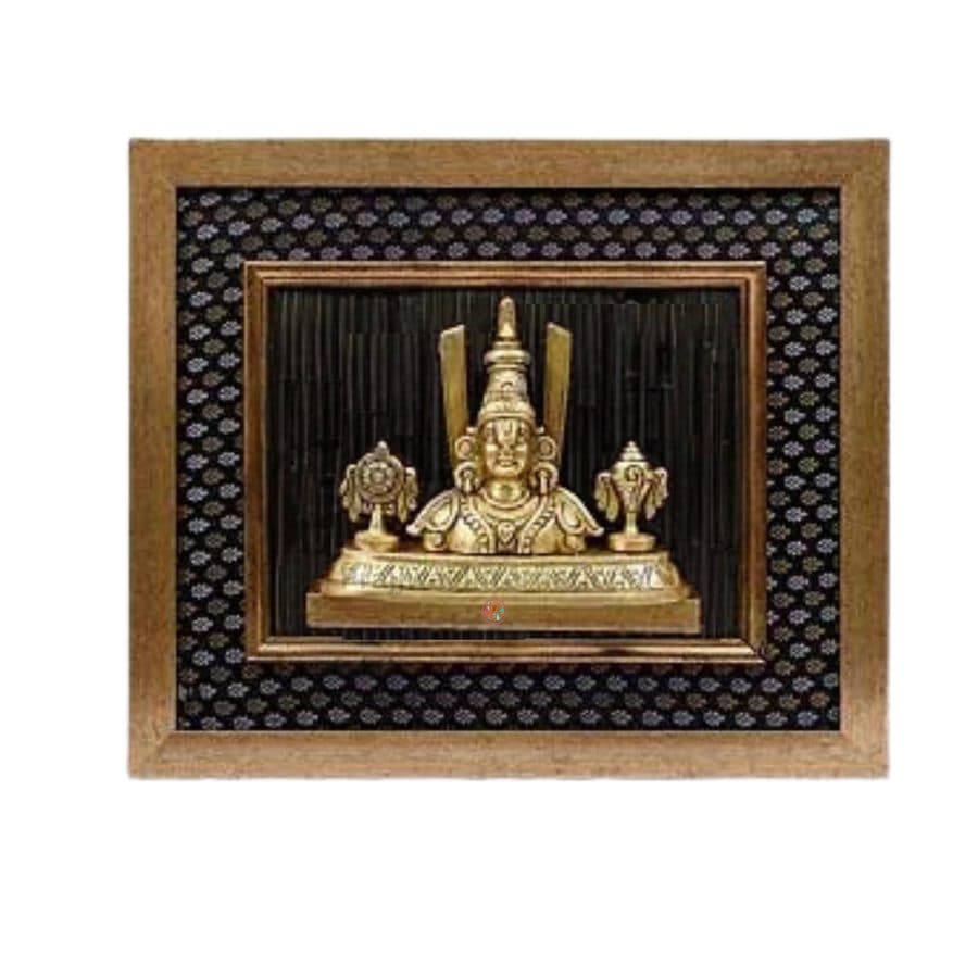 Wooden Framed Tupati Balaji with Chakra & Shankh | Wall Hanging