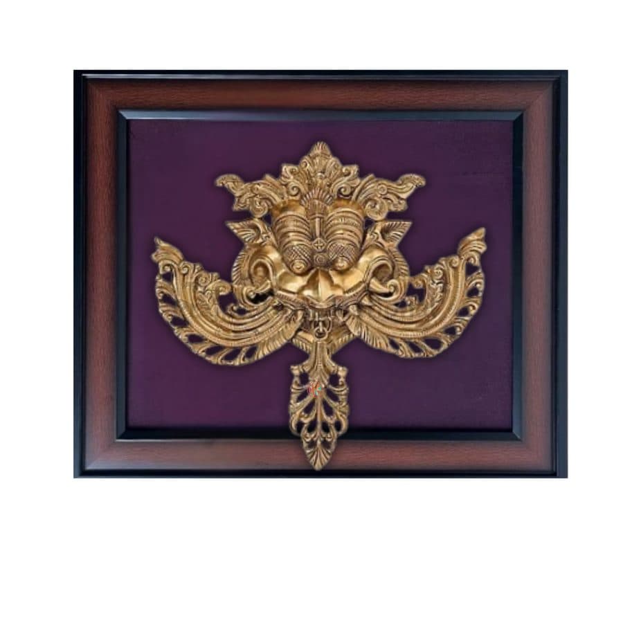 Kirtimukha Wall Hanging with Frame In Brass | Handmade | Made In India
