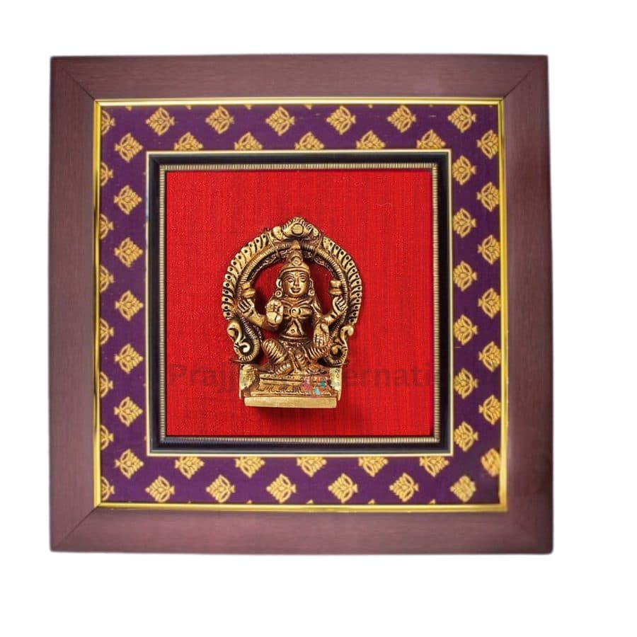 Brass Blessing Goddess Lakshmi With Wooden Frame | Wall Decor