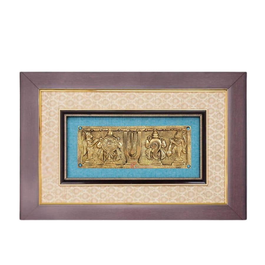 Vaishnava Symbols with Garuda and Hanuman | Wood and Brass Wall Hanging Frame