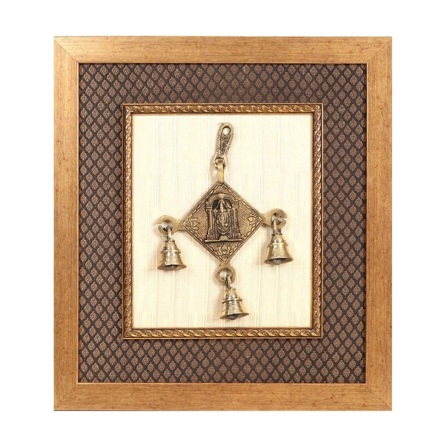 Wooden Framed Lord Venkateshwar Wall Hanging In Brass | Wall Decor