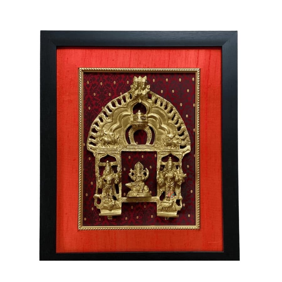 Framed Brass Prabhavali with Ganesh & Deep Lakshmi | Wall Hanging DÃ©cor
