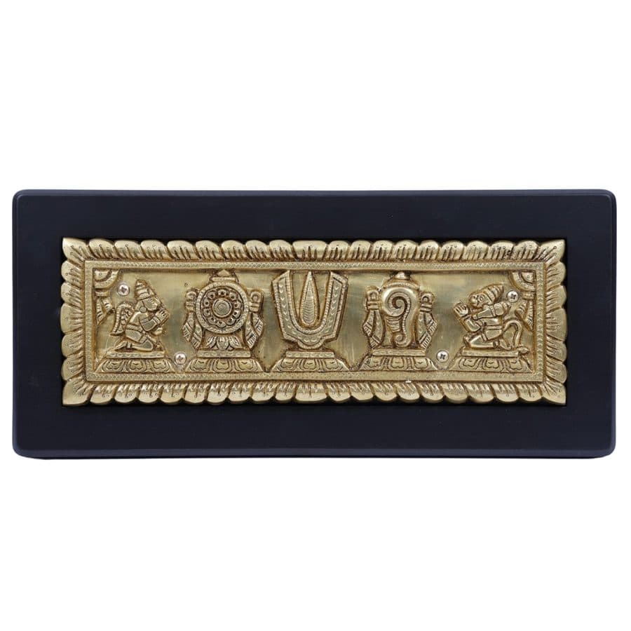 Sacred Symbols of Vishnu Wall Panel | Brass Decorative Frame