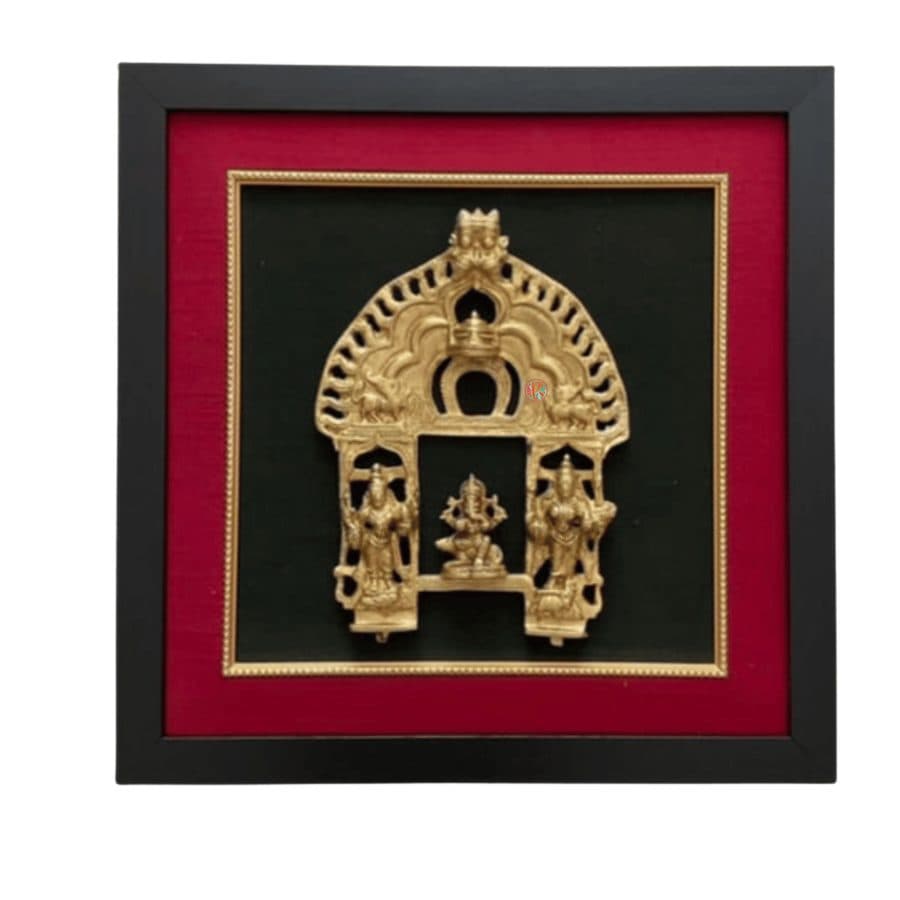 Framed Brass Prabhavali with Ganesh & Deep Lakshmi