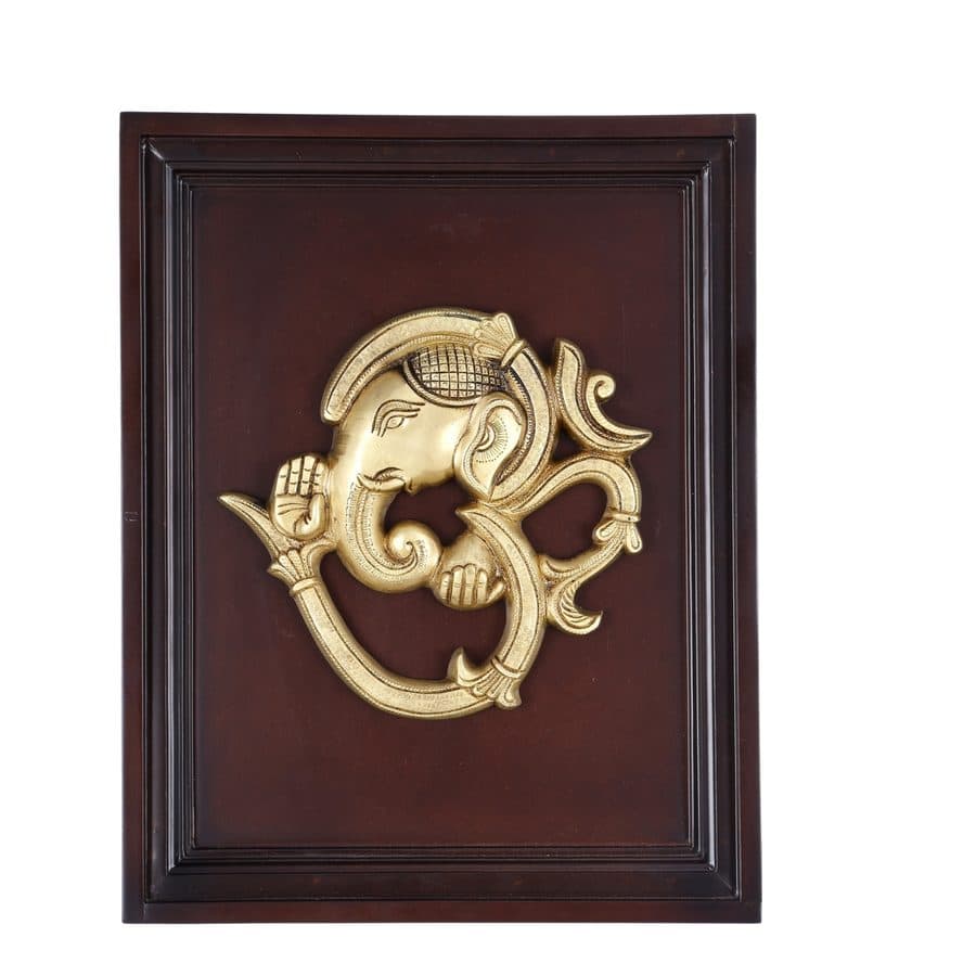 Golden Om Ganesha Plaque | Decorative Wall Hanging