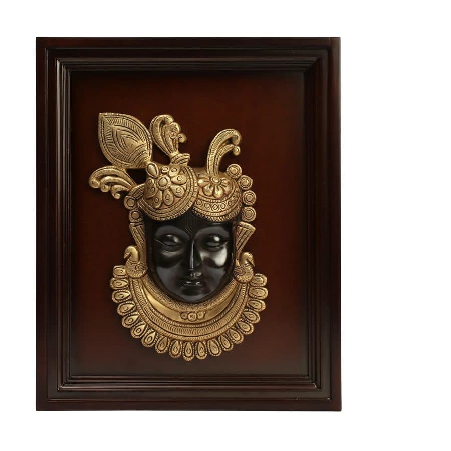 Shrinath ji Face Brass Wooden Frame | Spiritual Wall DÃ©cor