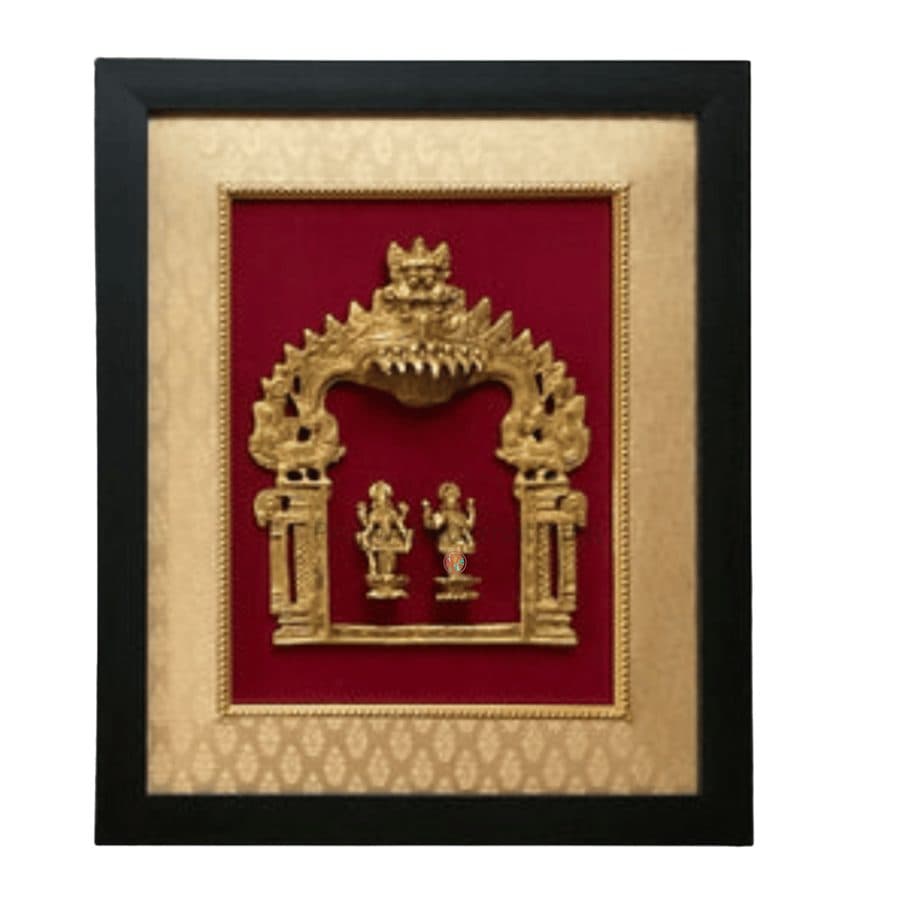 Framed Brass Prabhavali of Lakshmi & Vishnu | Divine Wall Hanging DÃ©cor