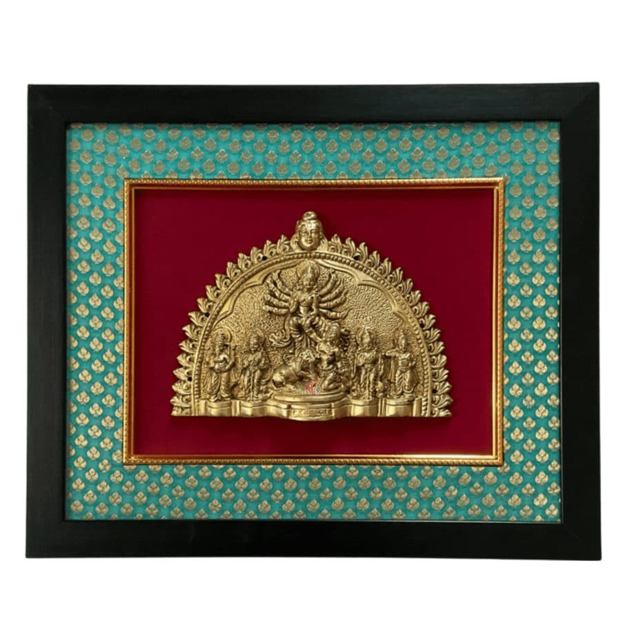 Brass Durga Wall Hanging on Wooden Frame | Divine Shakti DÃ©cor