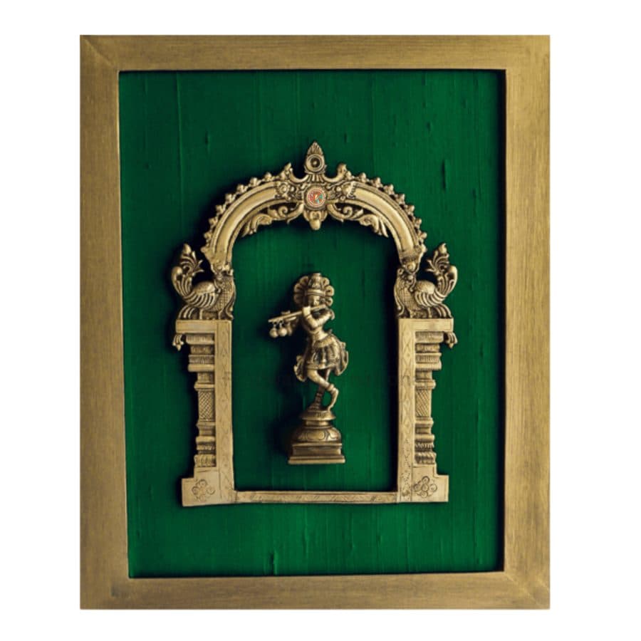 Brass Prabhavali with Lord Krishna | Framed Wall Decor