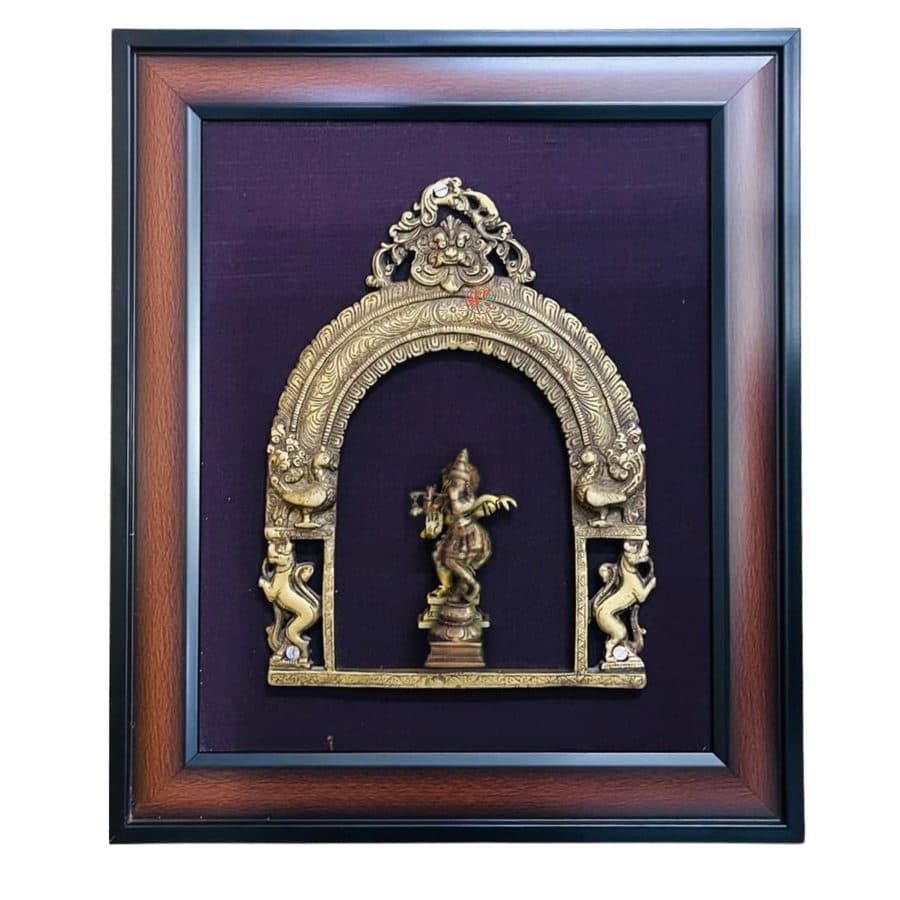 Brass Prabhavali with Lord Krishna | Framed Wall DÃ©cor | 45 x 35 cm