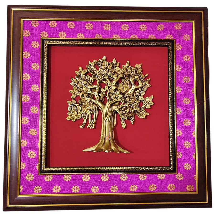 Brass Tree Wall Hanging | Sacred Tree of Life in Wooden Frame
