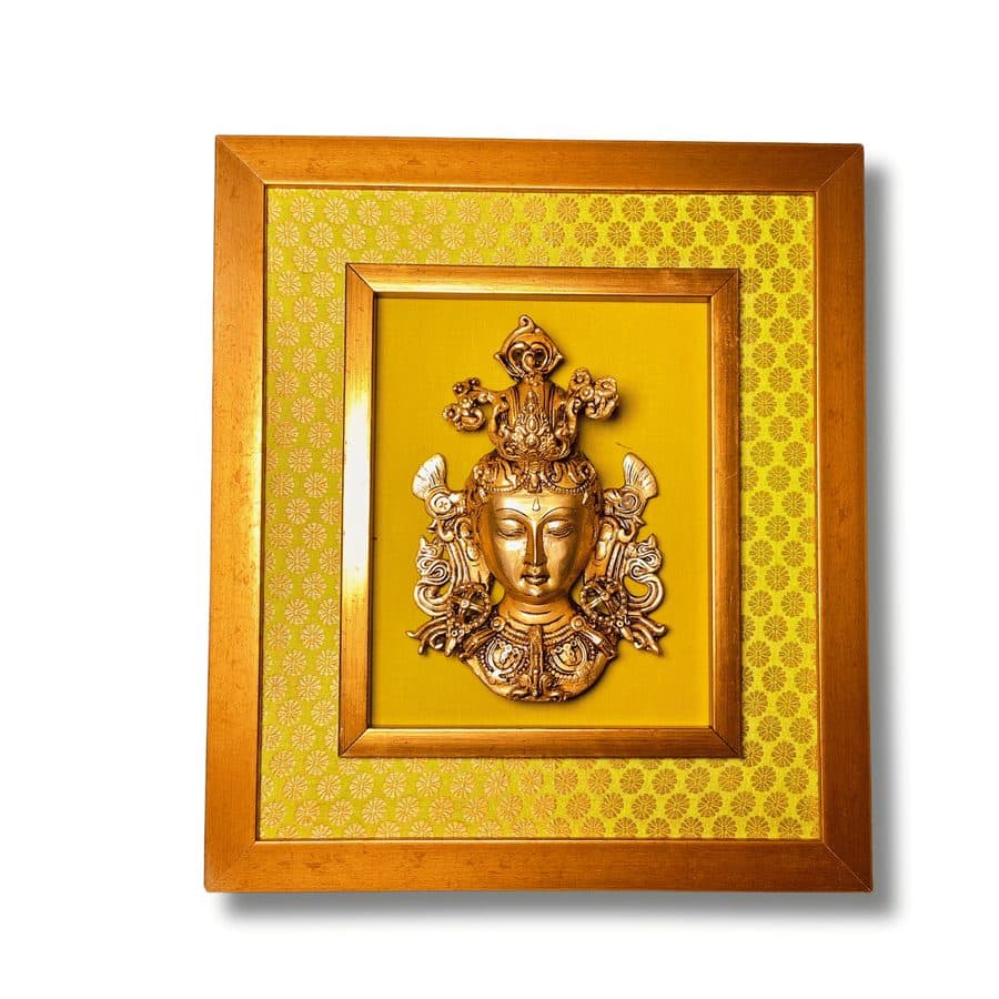 Brass Tara Wall Hanging Frame â 14x16 Inch | Handcrafted Brass Idol on Wooden Frame