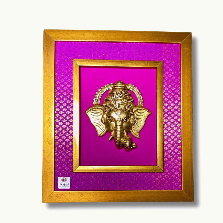 Brass Ganesha Wall Hanging Frame â 14x22 Inch | Handcrafted Wooden Frame with Brass Idol