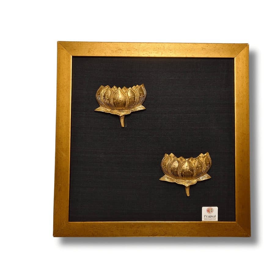 Brass Lotus Wall Hanging Frame â 14x14 Inch | Handcrafted Brass Lotus Idol on Wooden Frame
