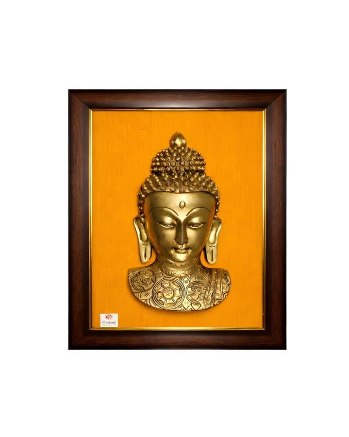 Brass Buddha Wall Hanging Frame â 14x18 Inch | Handcrafted Brass Art on Wooden Frame