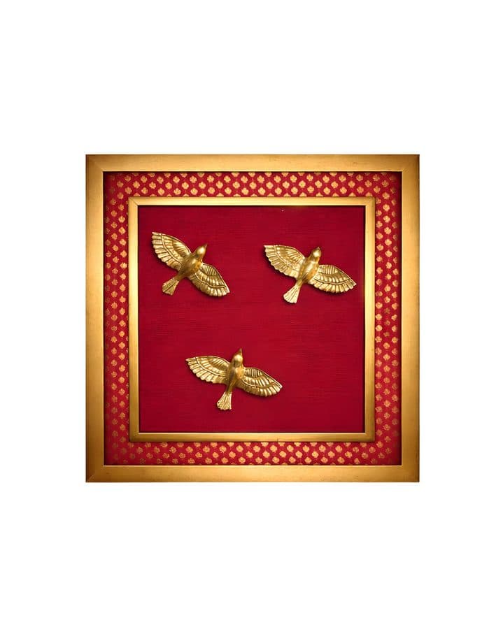 Brass Birds Wall Hanging Frame â 20x22 Inch | Handcrafted Brass Art on Wooden Frame