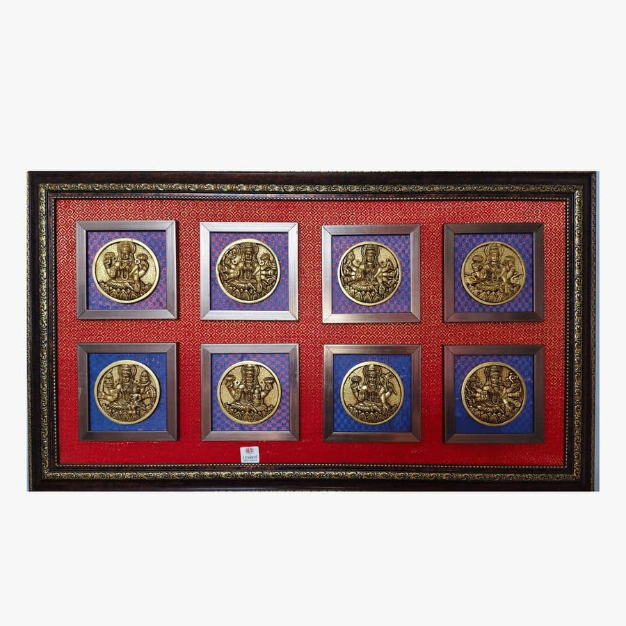 Brass Ashtalakshmi Wall Hanging Frame â 20x34 Inch | Handcrafted Brass Goddess Panel on Wooden Frame