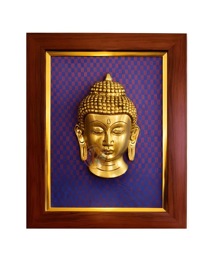 Brass Buddha Face Wall Hanging Frame â 10x12 Inch | Handcrafted Brass Art on Wooden Frame