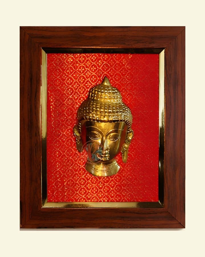 Brass Buddha Face Wall Hanging Frame â 10x8 Inch | Handcrafted Brass Art on Wooden Frame