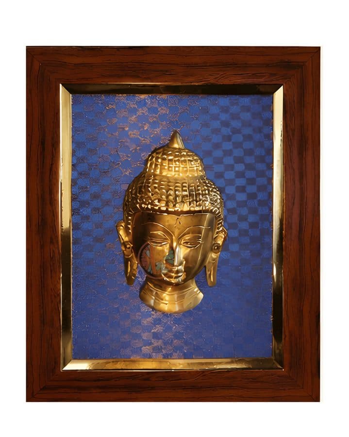 Brass Buddha Face Wall Hanging Frame â 10x8 Inch | Handcrafted Brass Art on Wooden Frame